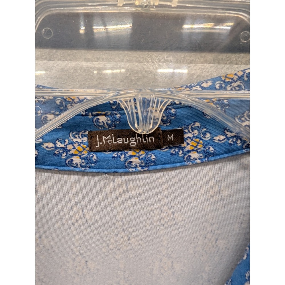 J. McLaughlin Women's Catalina Cloth Blue Damask Floral Long Sleeve Polo Top- M - Picture 4 of 7